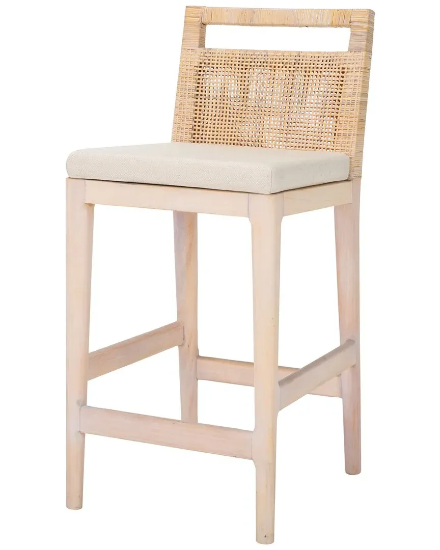 Darin Counter Stool - White, Rattan
