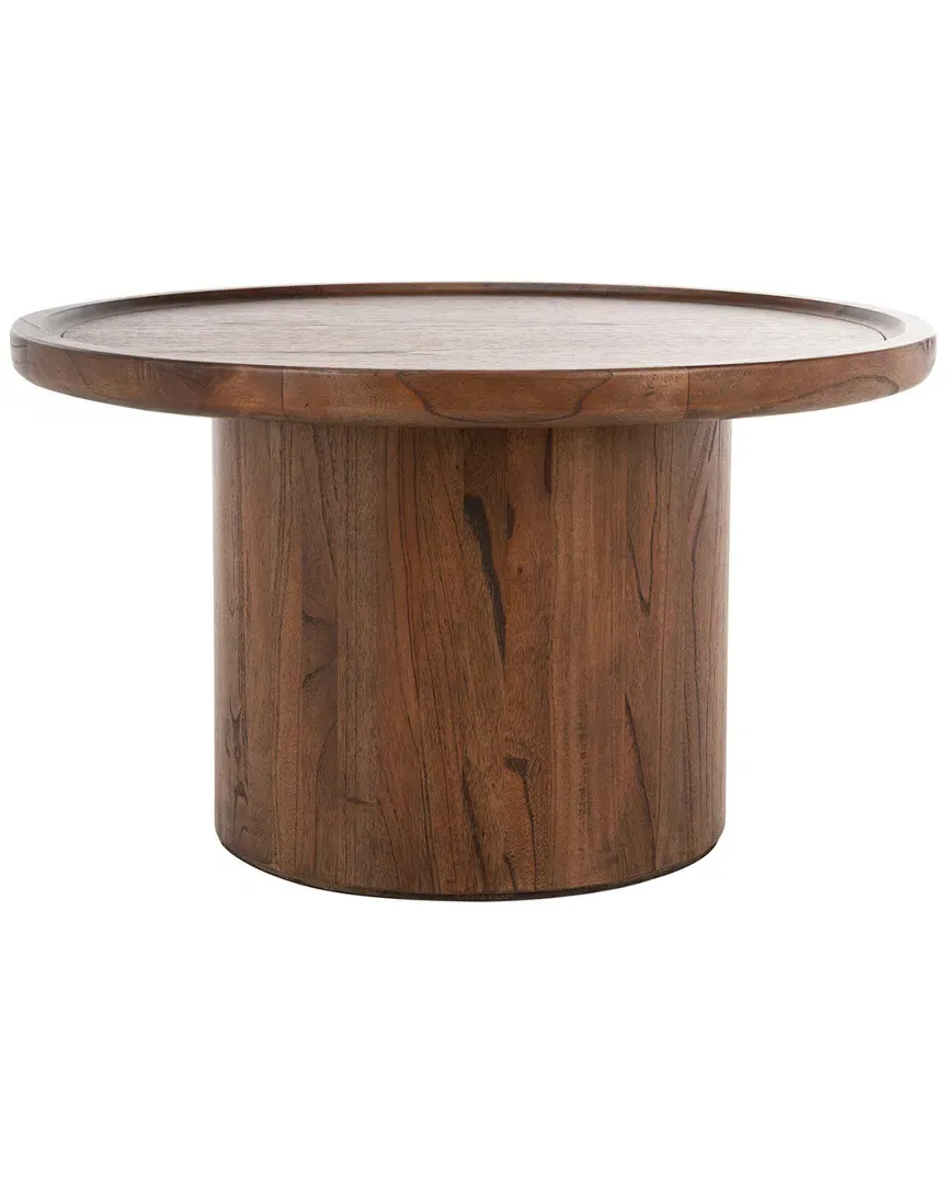 Devin Round Pedestal Coffee Table - Dark Brown, Walnut image