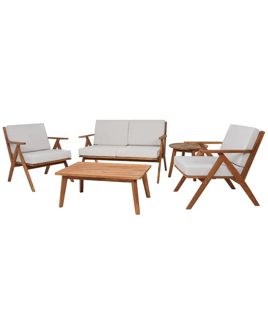 Dryad 5-Piece Outdoor Living Set - Natural Wood, Light Grey image