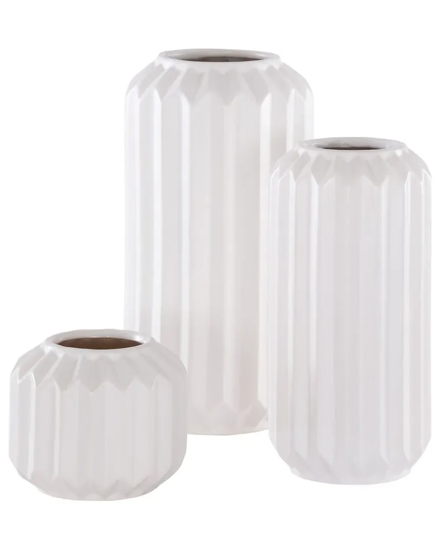 Emari Set of 3 Vases - White, Ceramic