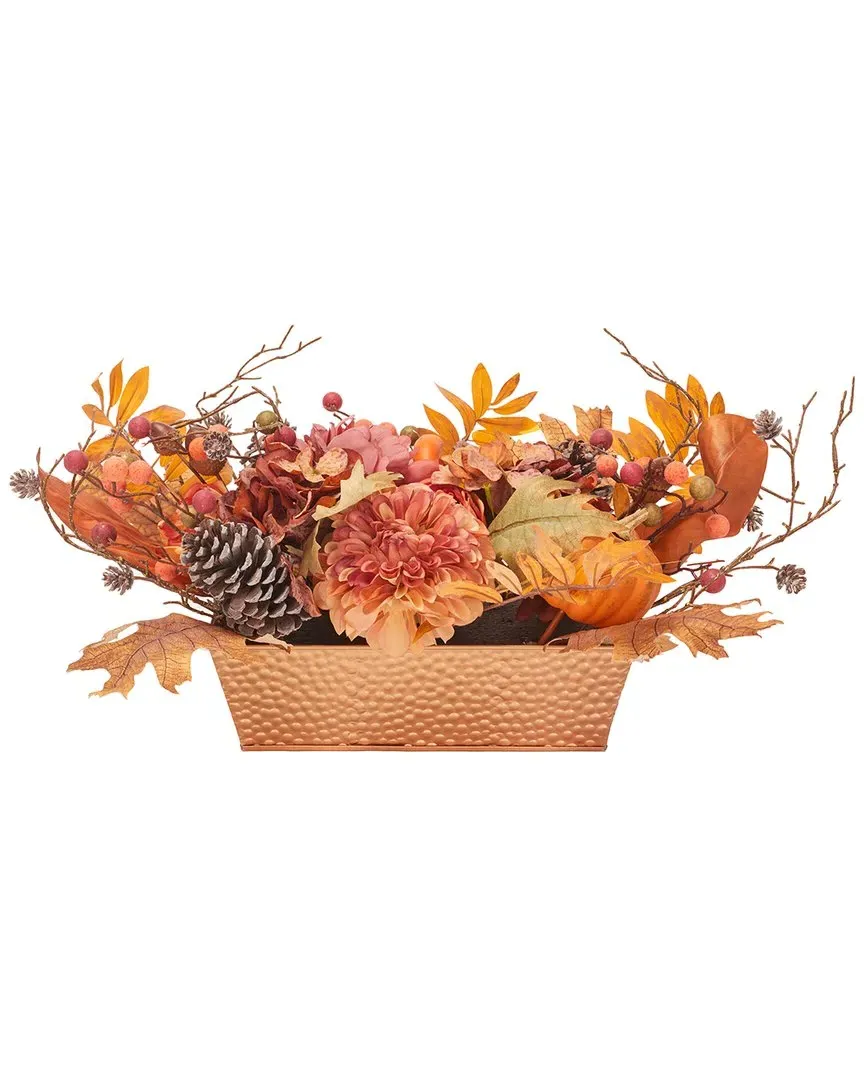 Faux 25" Peony & Pumpkin Potted Arrangement - Multi image