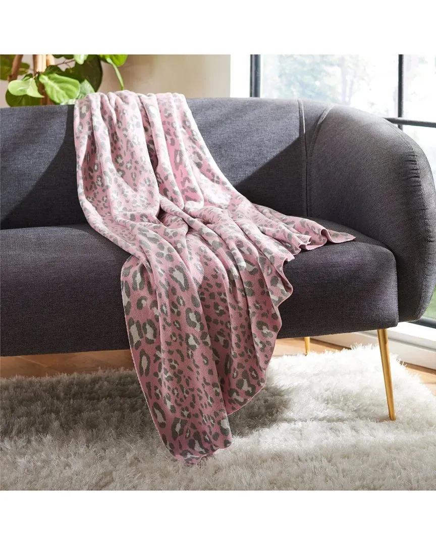 Gwynn Throw Blanket with Leopard Print - Pink, Cotton