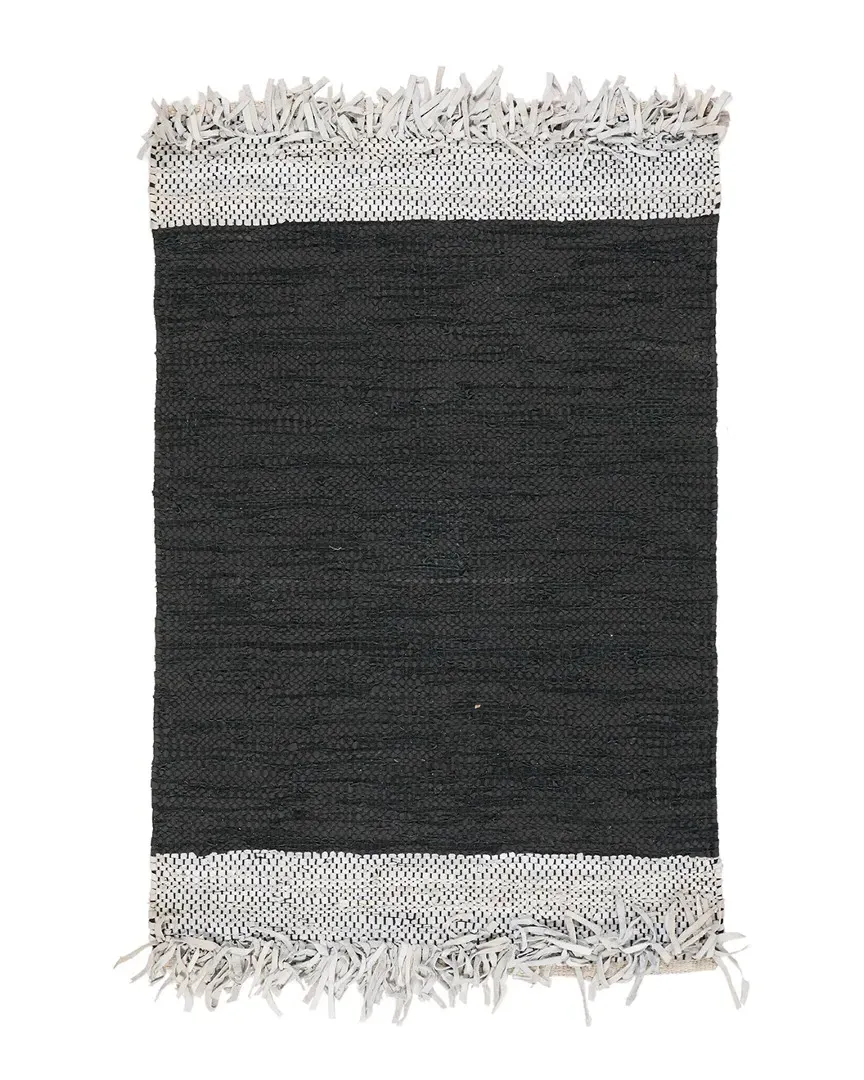 Hand-Woven Rug - Light Grey, Leather