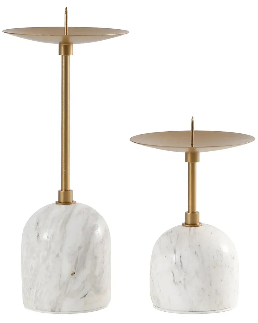 Hara Set of 2 Candle Holders - White, Marble image