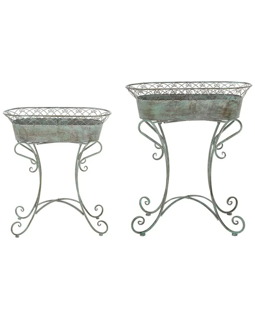 Hendrick Set of 2 Planters - Green, Metal