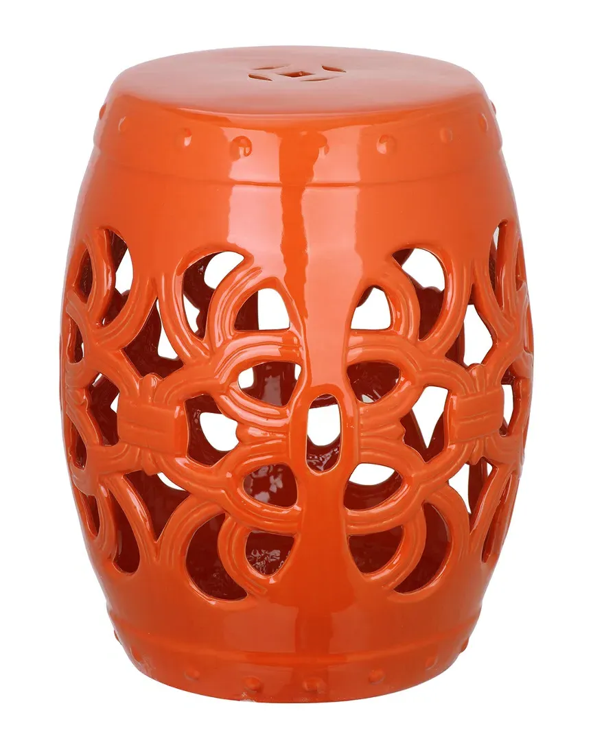 Imperial Vine Garden Stool - Orange, Glazed Ceramic