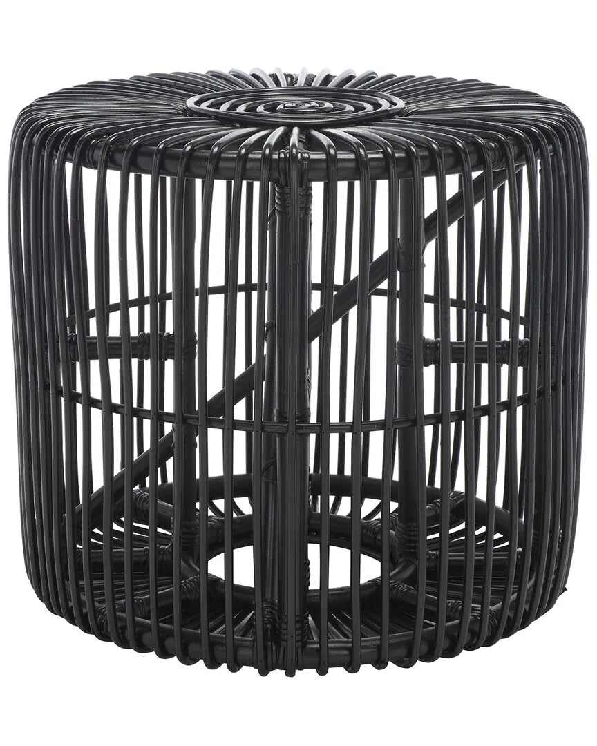 Jabez Round Accent Table - Black, Rattan