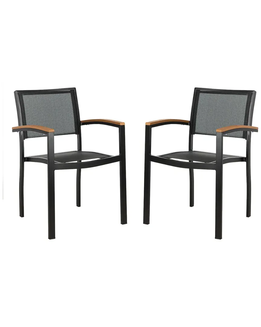 Kaelan Set of 2 Outdoor Stackable Chairs - Black, Wood