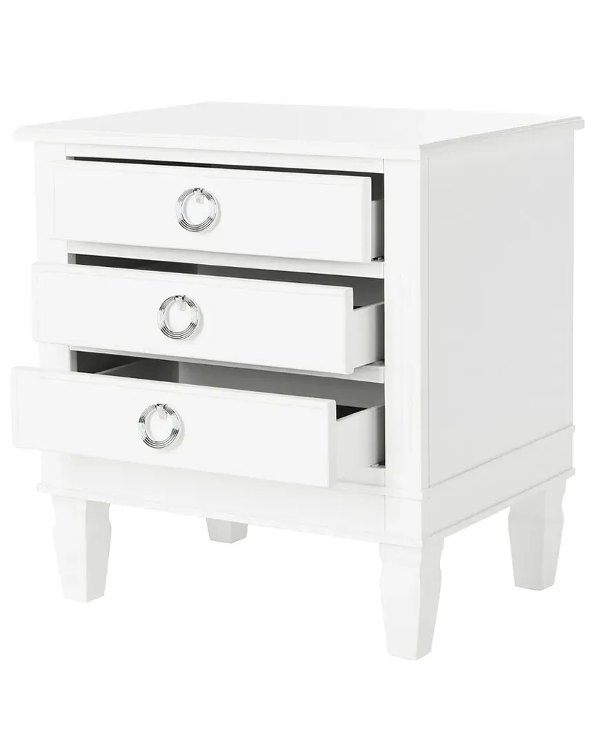 Kira 3-Drawer Nightstand - White, Rubberwood image
