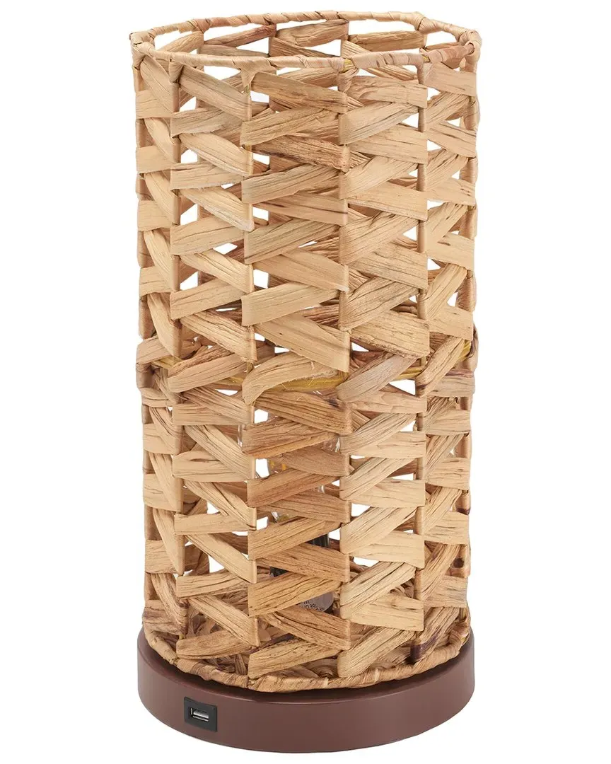 Kirin 15in Table Lamp with USB - Natural, Water Hyacinth