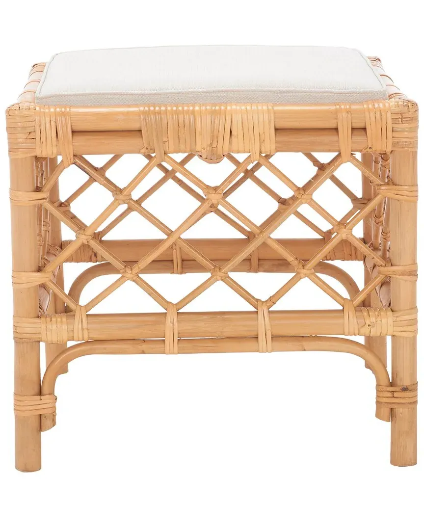 Larroux Rattan Ottoman with Cushion - Honey, White image