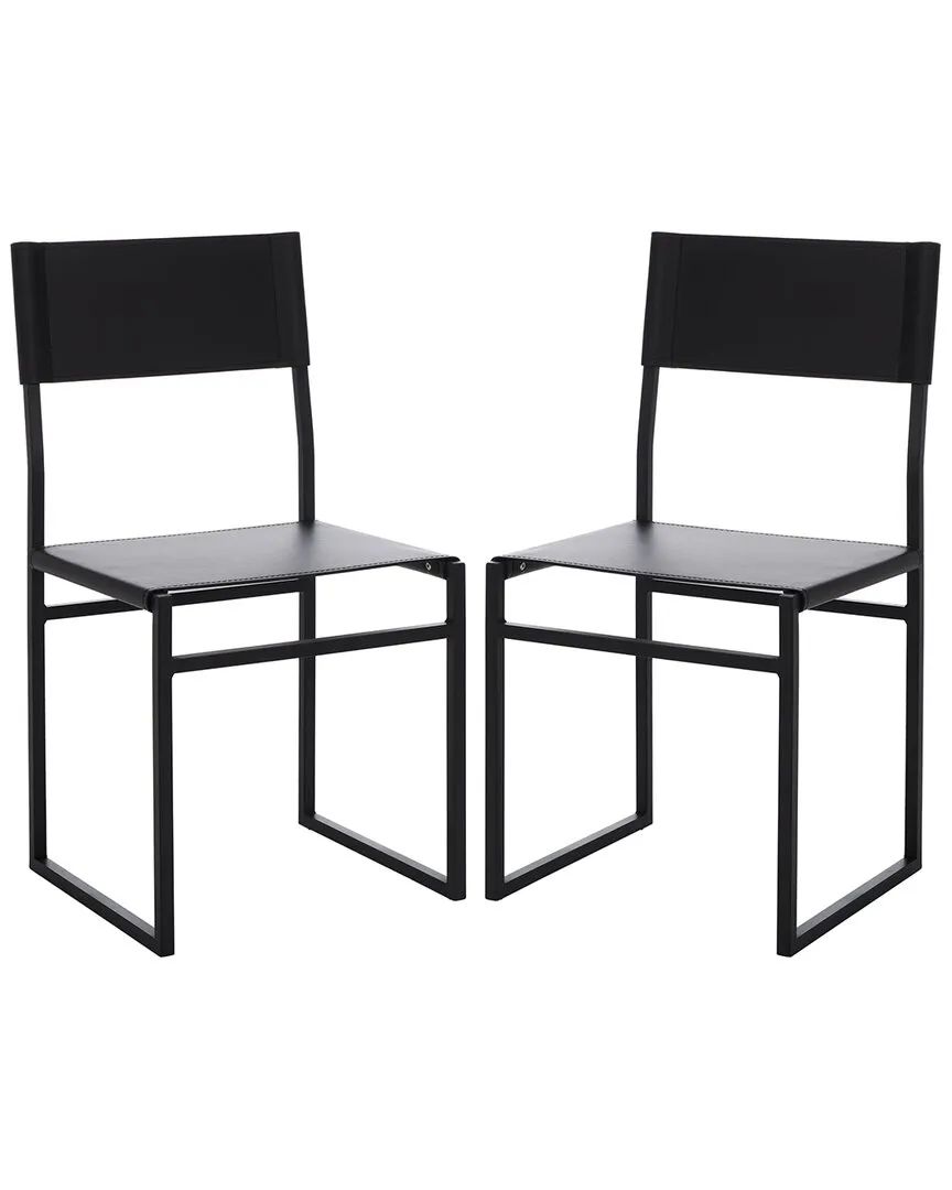 Layne Set of 2 Dining Chairs - Black, Leather