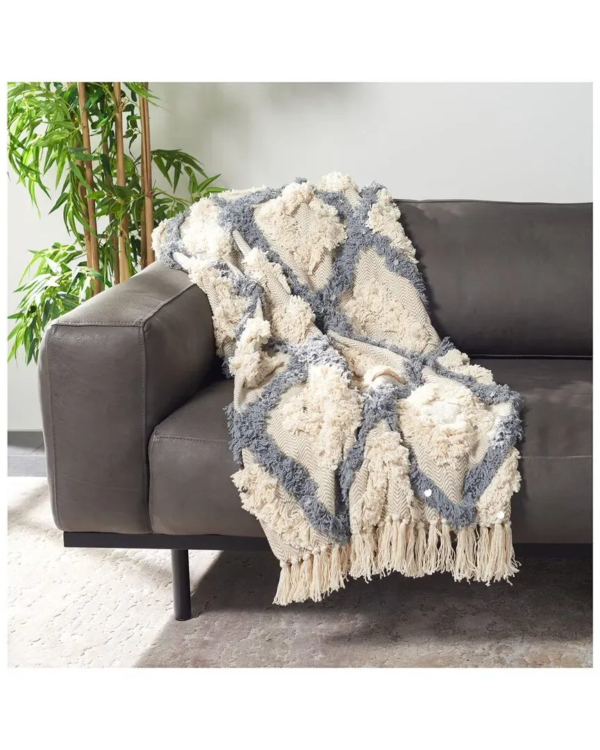 Lila Grace Fringe Throw - Gray, Cotton