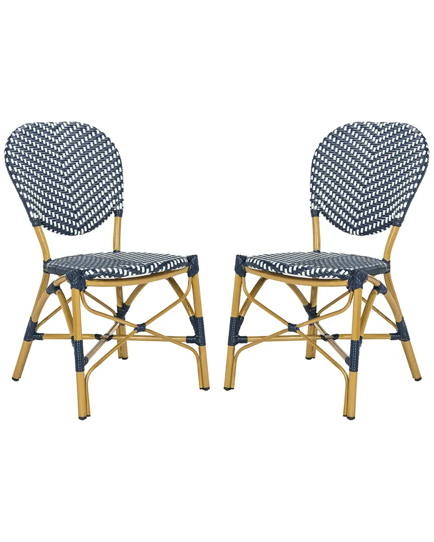 Lisbeth Set of 2 Stacking Side Chairs - Navy, Rattan