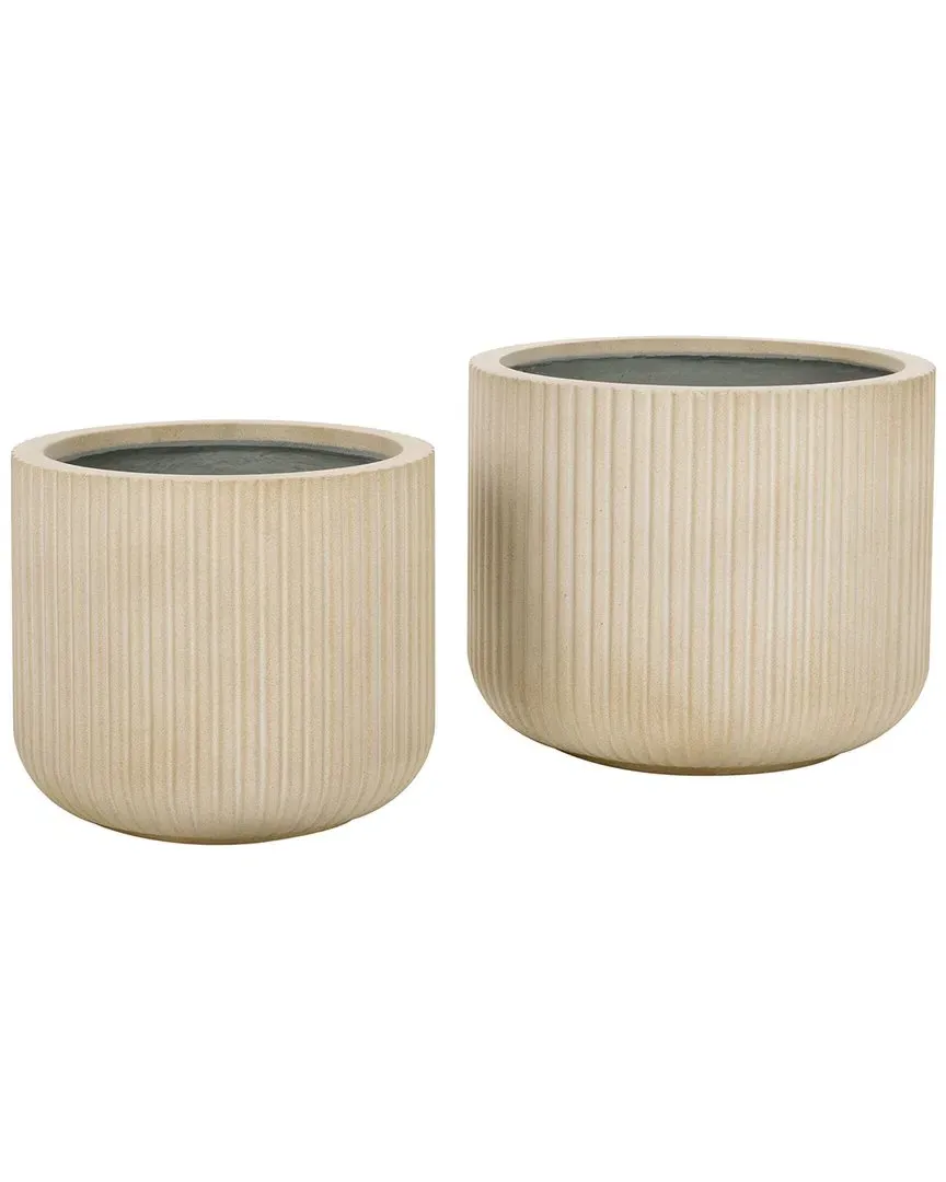 Lucca Set of 2 Planter Pots with Vertical Stripes - Beige
