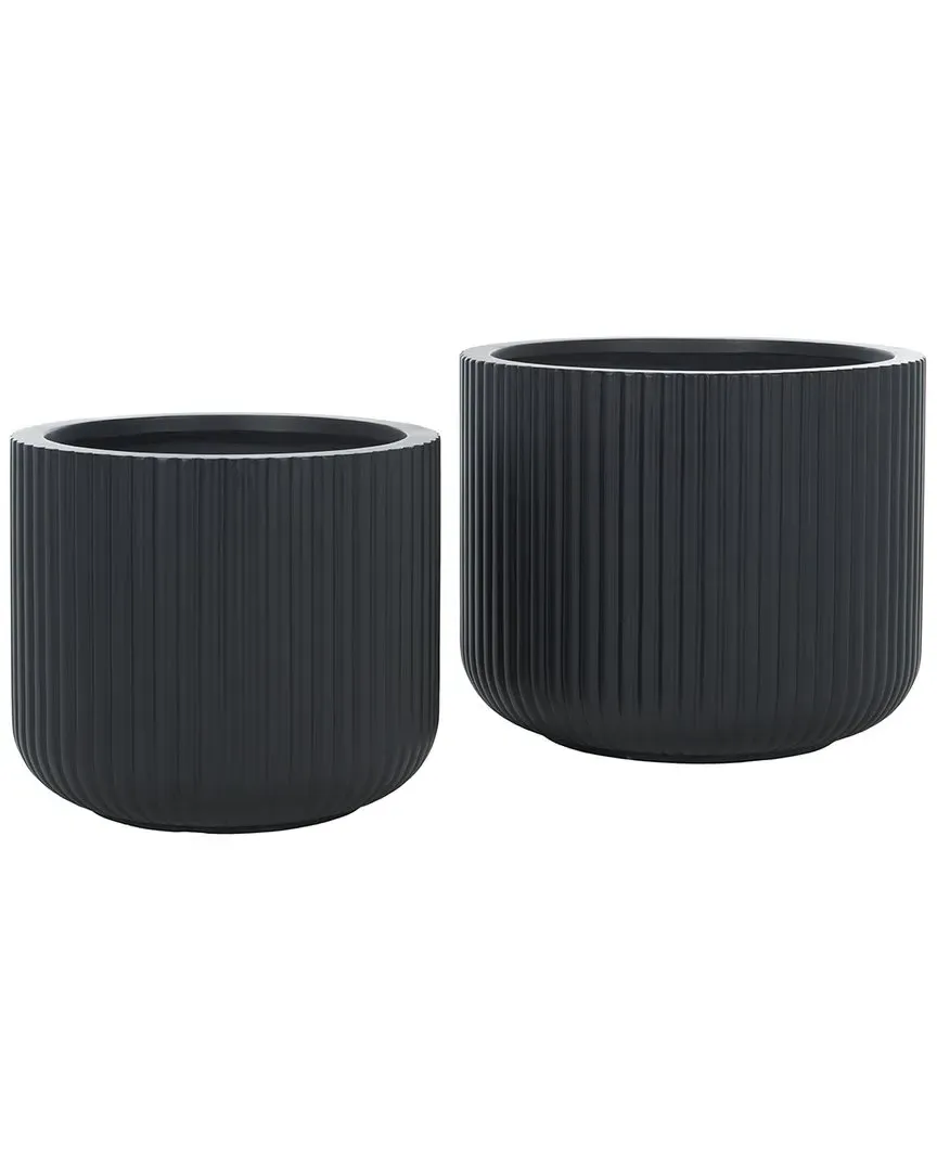 Lucca Set of 2 Planter Pots with Vertical Stripes - Black