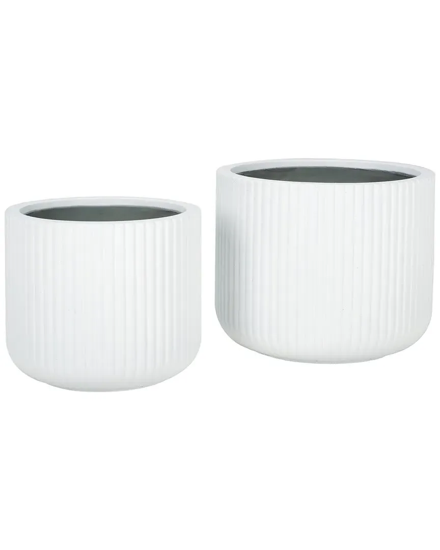 Lucca Set of 2 Planter Pots with Vertical Stripes - White