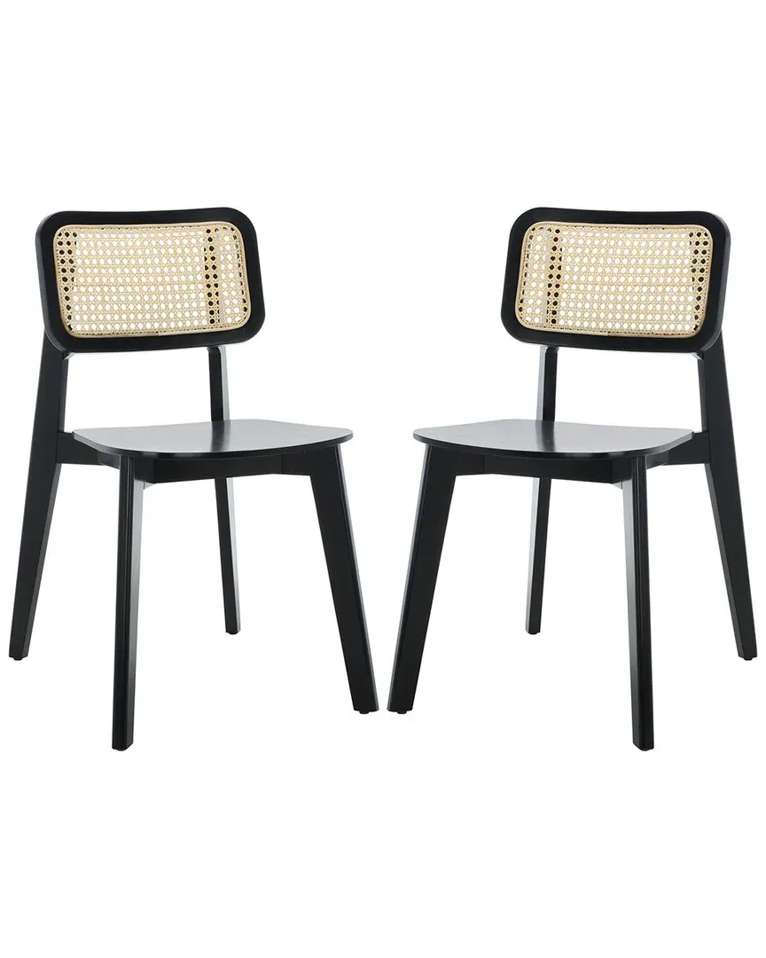 Luz Set of 2 Cane Dining Chairs - Black, Wood