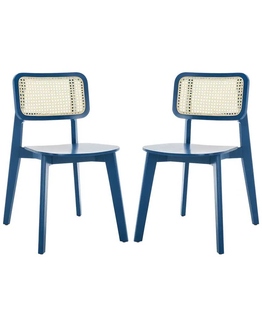 Luz Set of 2 Cane Dining Chairs - Navy, Wood