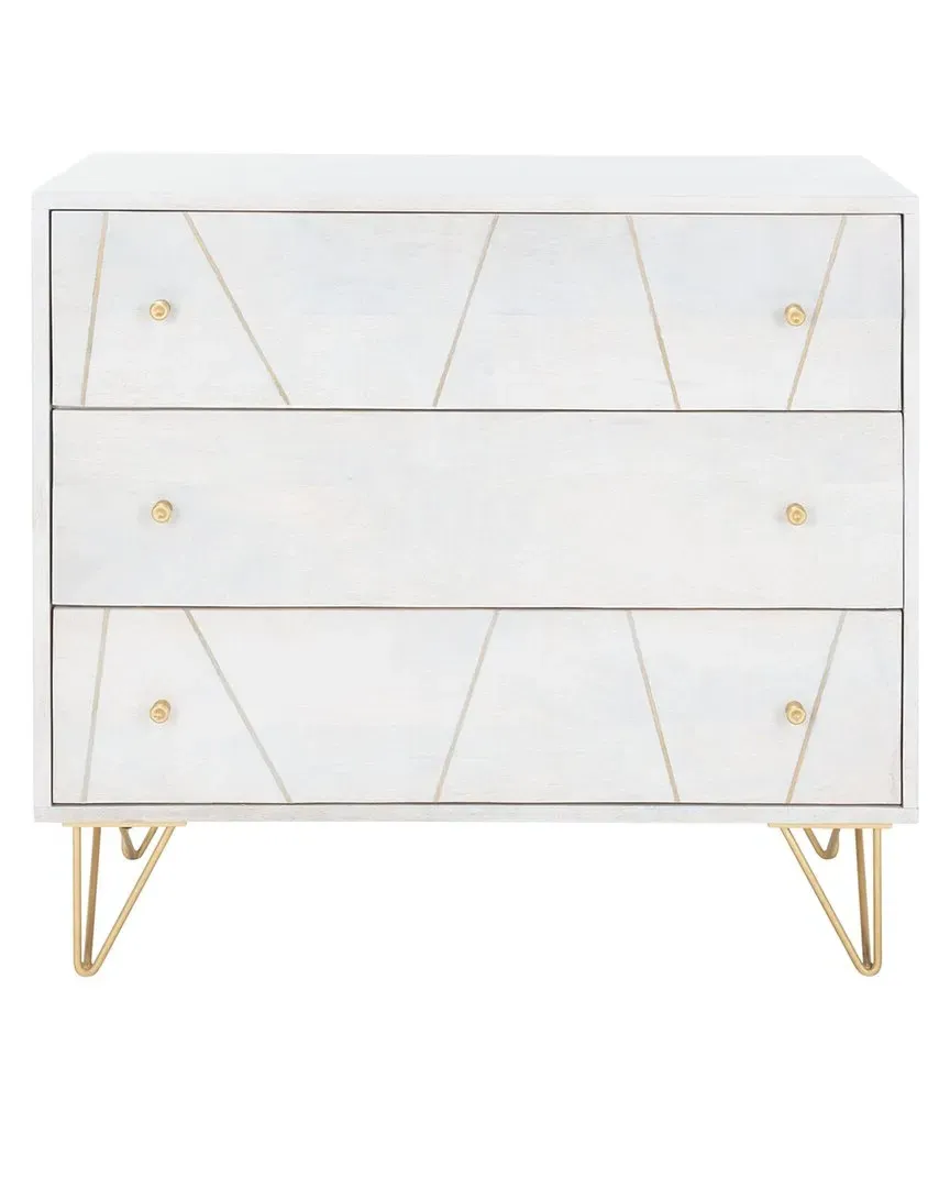 Marigold 3 Drawer Chest - White, Brass