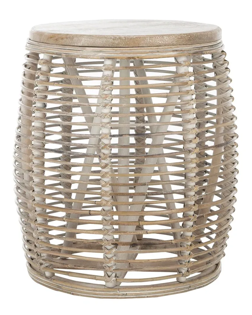 Maui Round Drum Stool Table - White Washed, Rattan