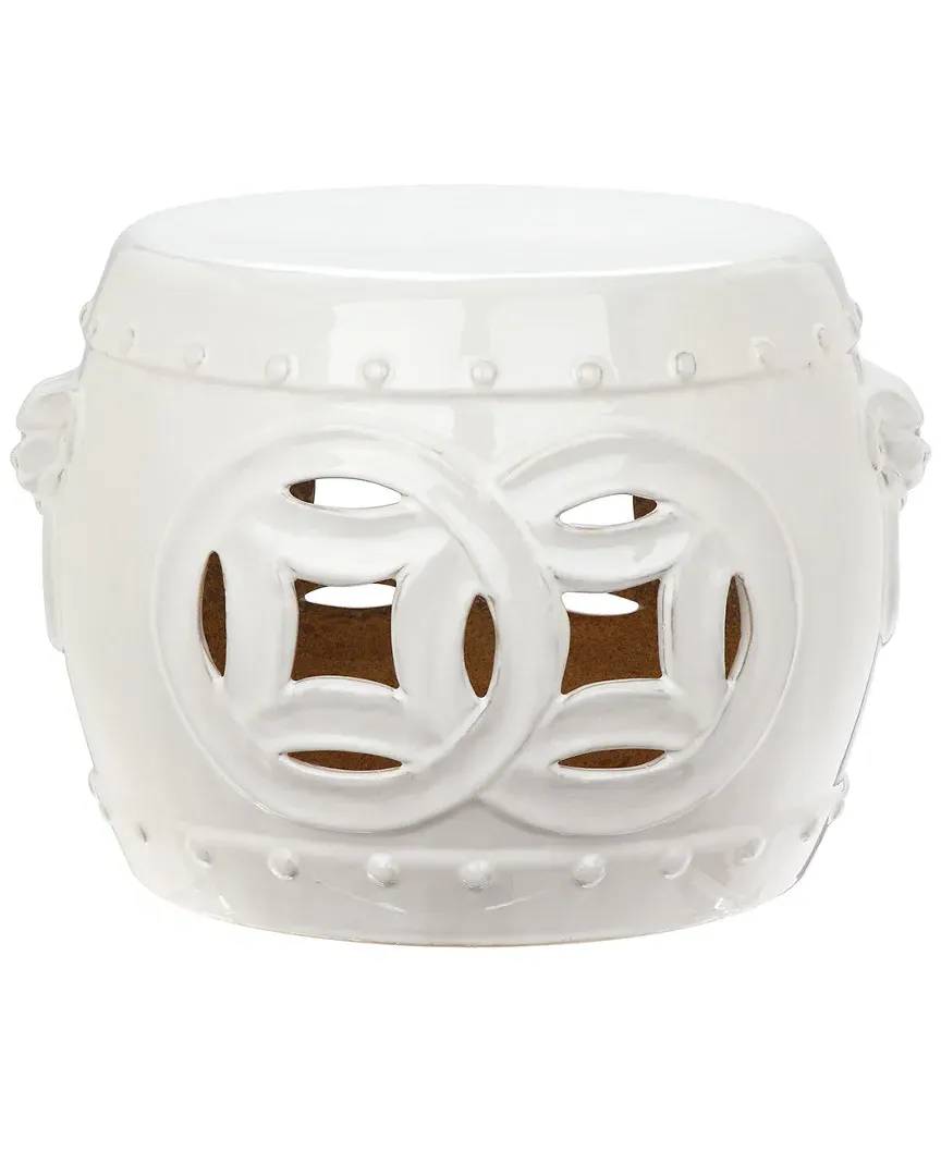Mei Double Coin Garden Stool - White, Ceramic