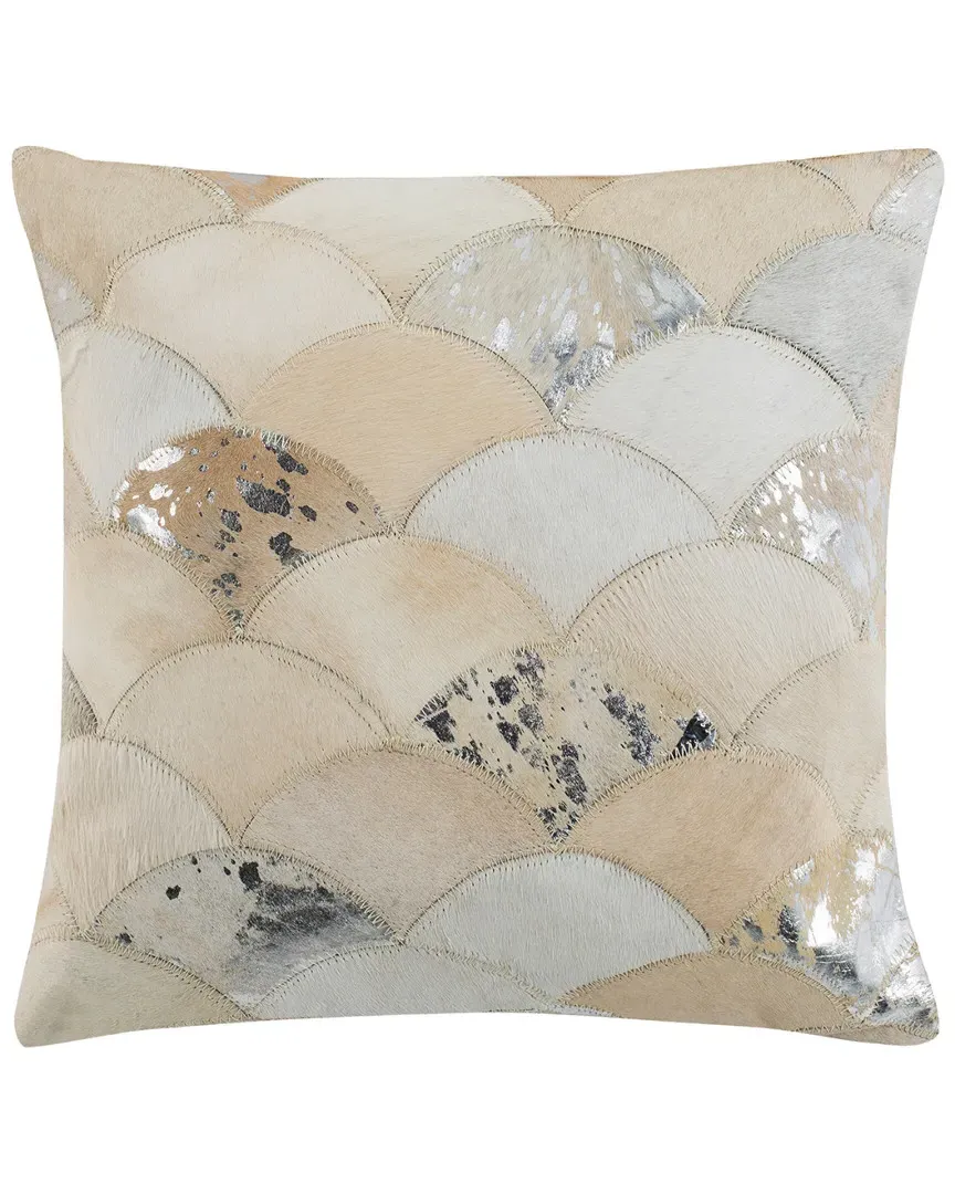 Metallic Scale Cowhide Pillow - White, Silver image