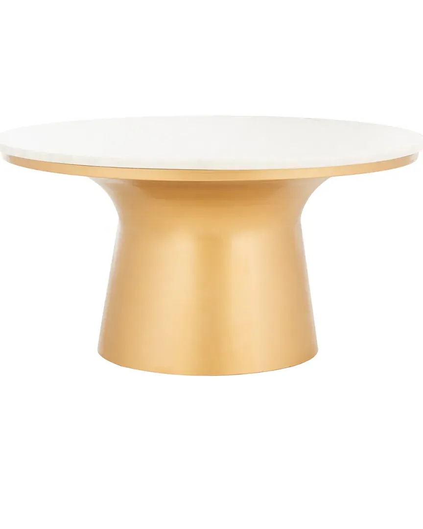 Mila Pedestal Coffee Table - White Marble, Brass image