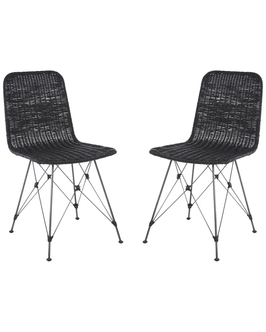 Minerva Set of 2 Weaved Dining Chairs - Black, Rattan image