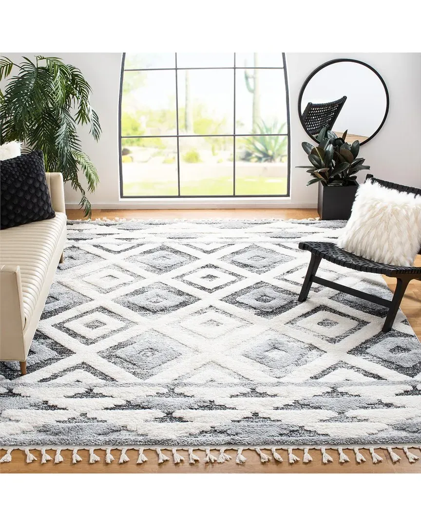 Moroccan Tassel Shag Area Rug - Grey, Polypropylene