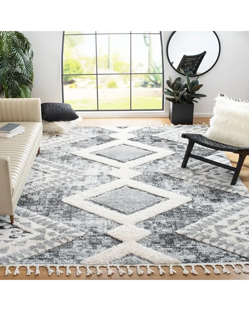 Moroccan Tassel Shag Area Rug - Grey, Polypropylene