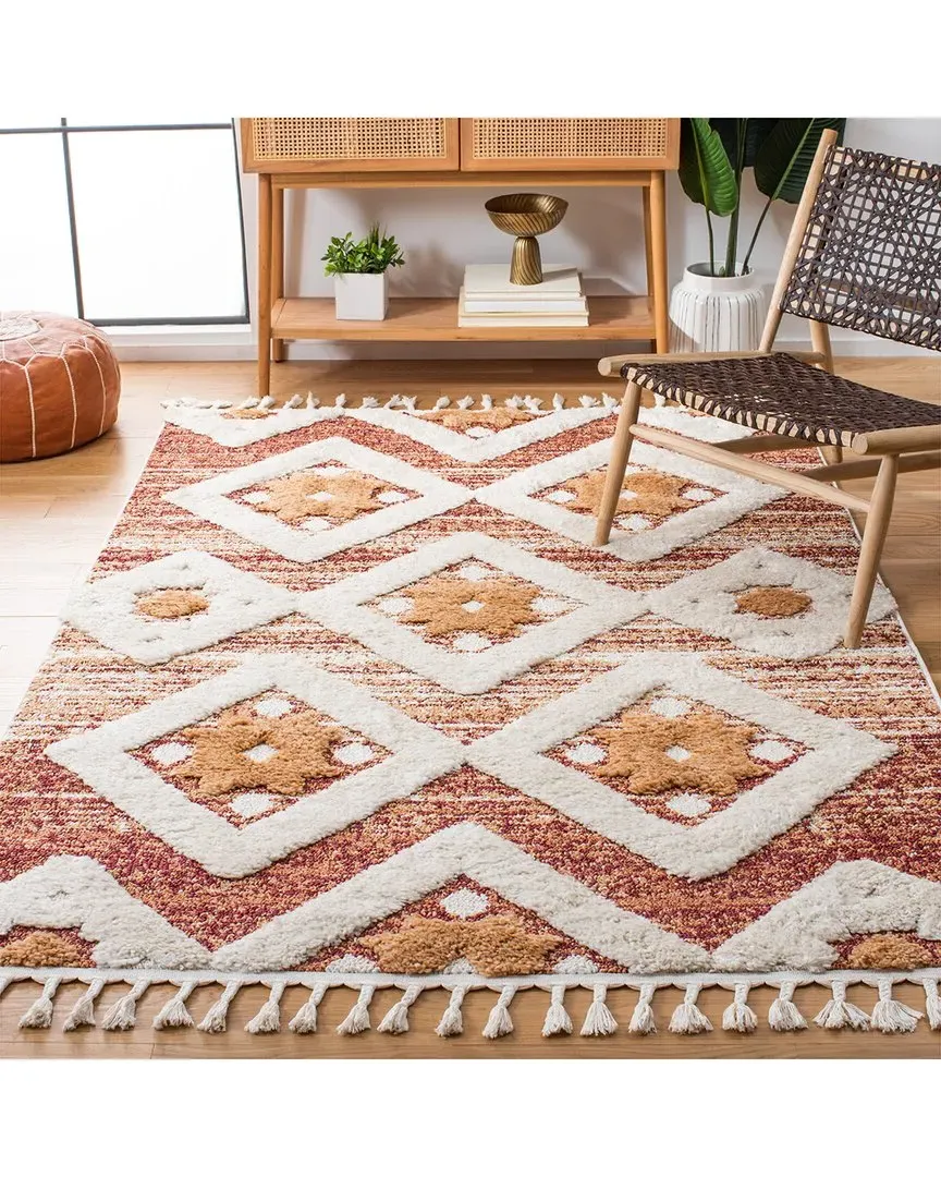 Moroccan Tassel Shag Area Rug - Red, Polypropylene