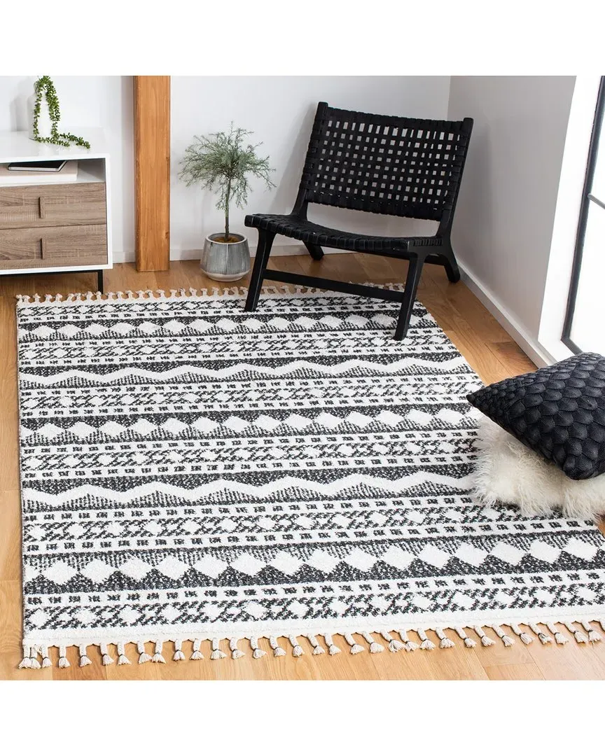 Moroccan Tassel Shag Area Rug - White, Polypropylene