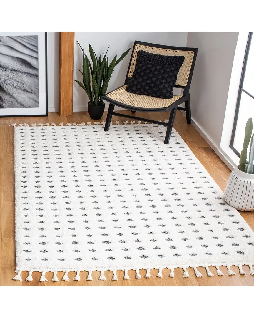 Moroccan Tassel Shag Area Rug - White, Polypropylene