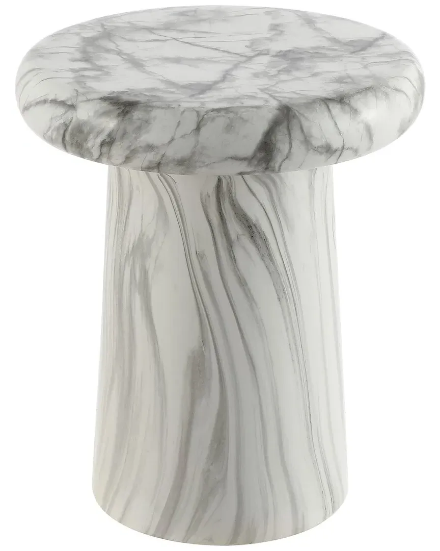 Noldita Garden Stool - White Marble, Glazed Ceramic