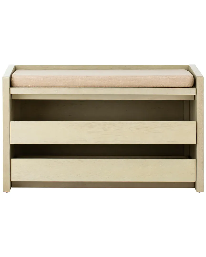 Percy Storage Bench - White Wash, Beige Linen