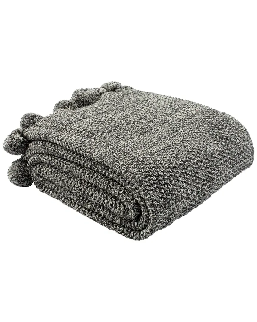 Pompom Knit Throw - Dark Grey image