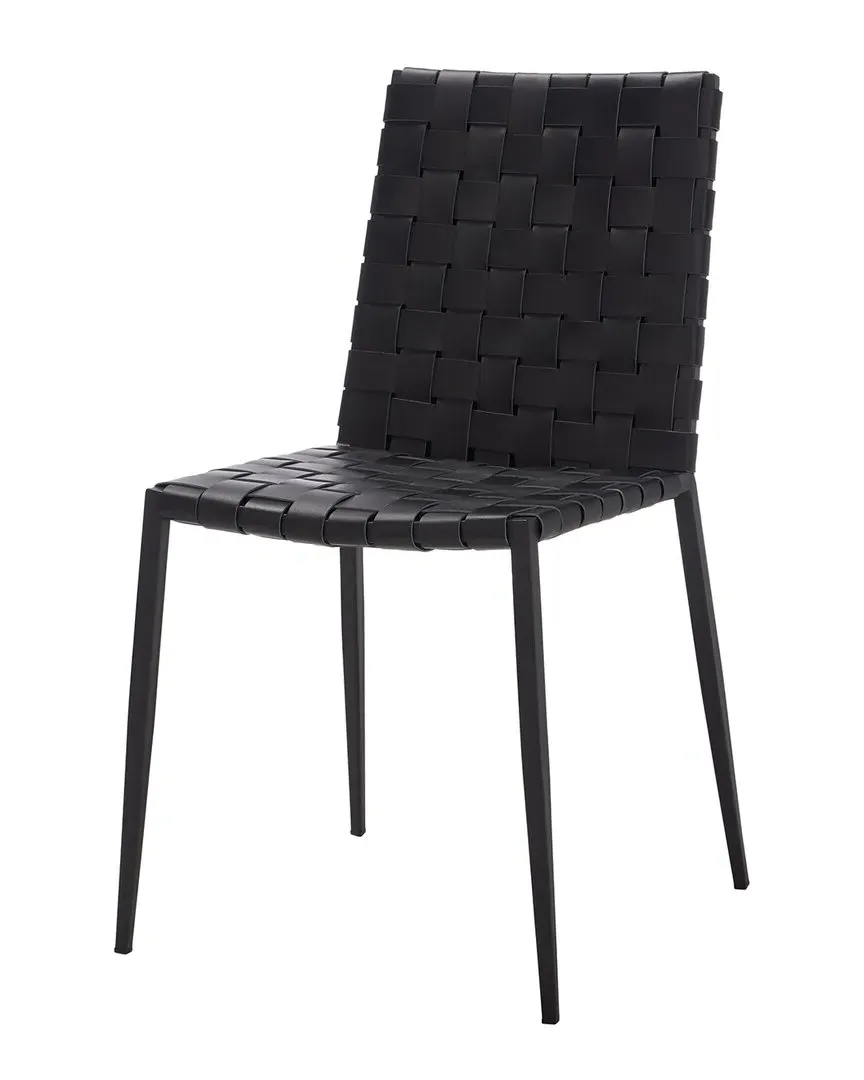 Rayne Set of 2 Woven Dining Chairs - Black, Leather