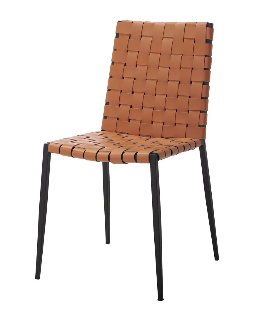 Rayne Set of 2 Woven Dining Chairs - Cognac, Leather