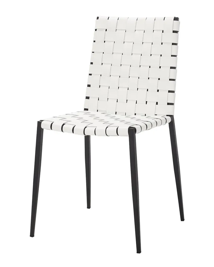 Rayne Set of 2 Woven Dining Chairs - White, Leather image