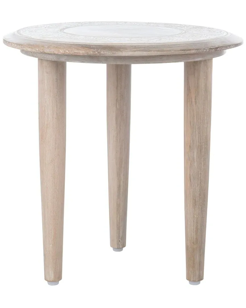 Rehnuma Carved Side Table - White Wash, Mango Wood image