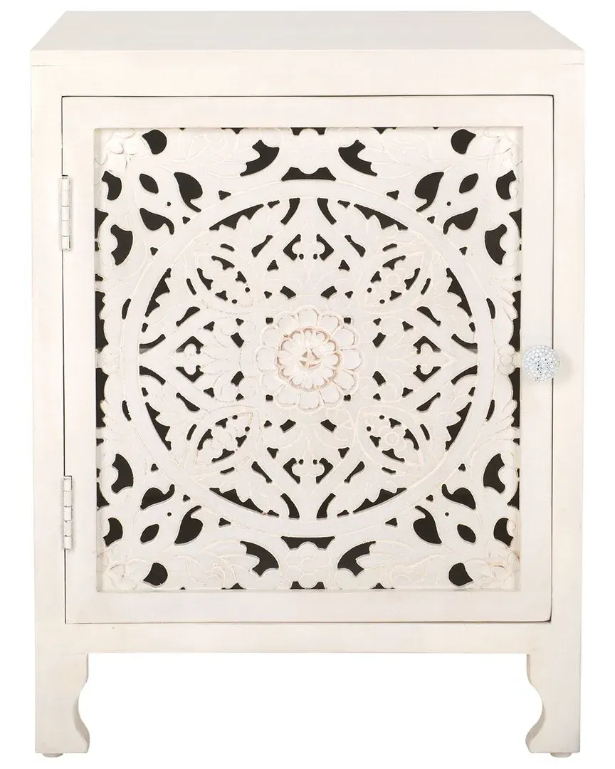 Reimu 2-Shelf 1-Door Nightstand - White, Mango Wood