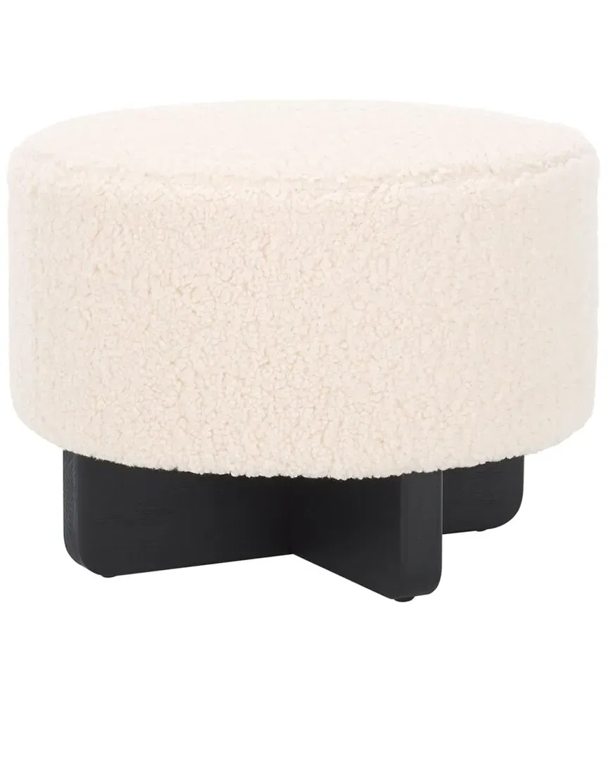 Riah Round Ottoman - Off White, Faux Shearling