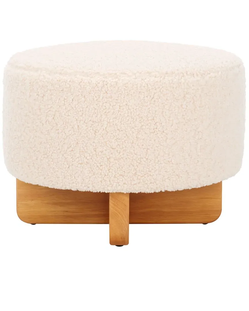 Riah Round Ottoman - Off White, Faux Shearling image