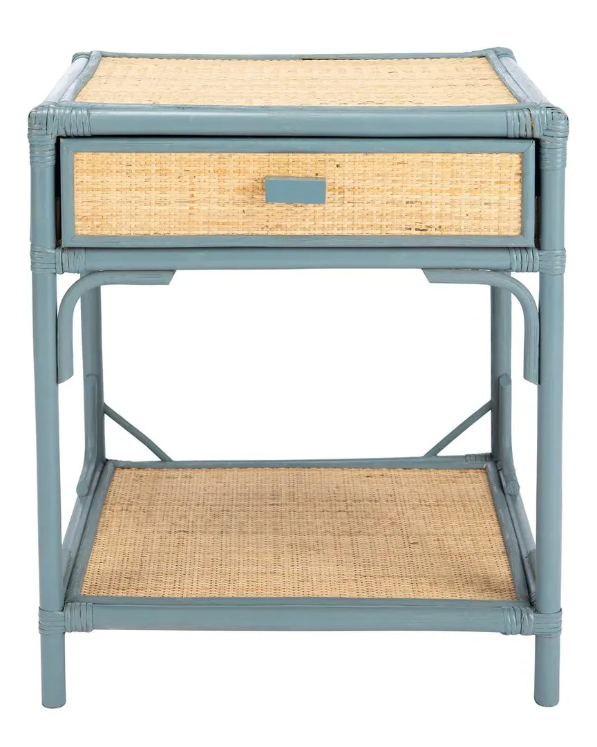 Roya 1-Drawer Nightstand with Shelf - Blue, Rattan