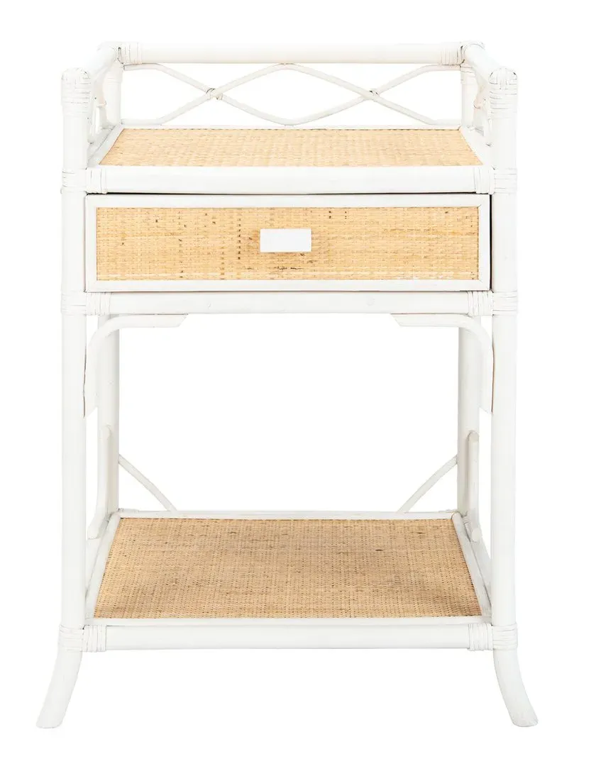 Rumi 1-Drawer Nightstand - White, Rattan