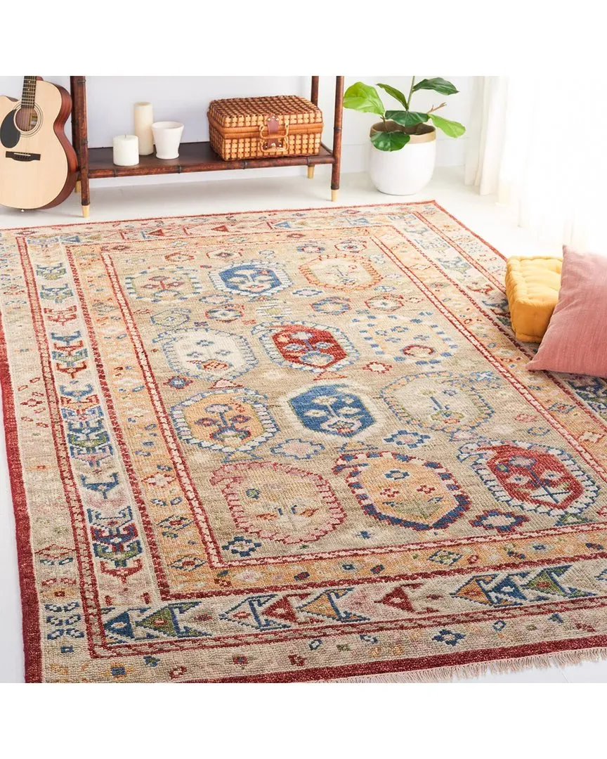 Samarkand Hand Knotted Rug - Beige, Wool-Blend