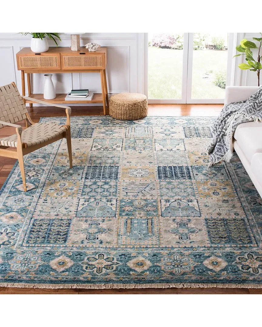 Samarkand Hand Knotted Rug - Blue, Wool-Blend