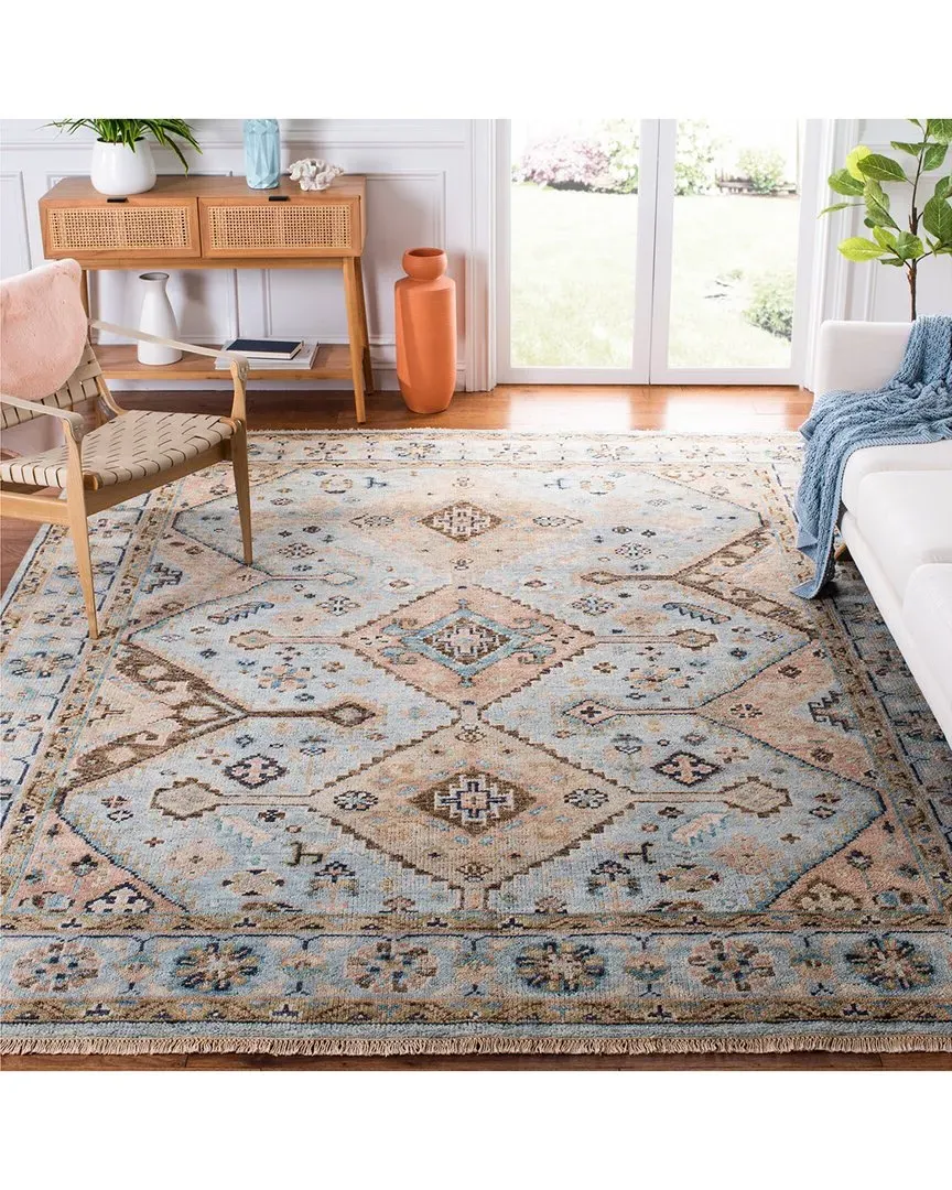 Samarkand Hand Knotted Rug - Blue, Wool-Blend