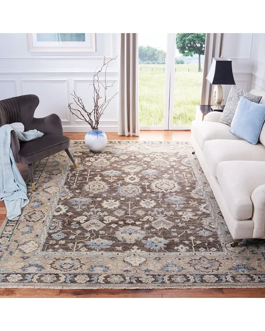 Samarkand Hand Knotted Rug - Brown, Wool-Blend